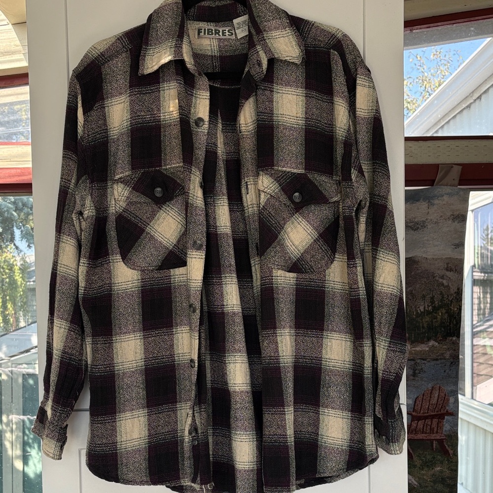 Men's Black, Cream and Maroon Checkered Shirt